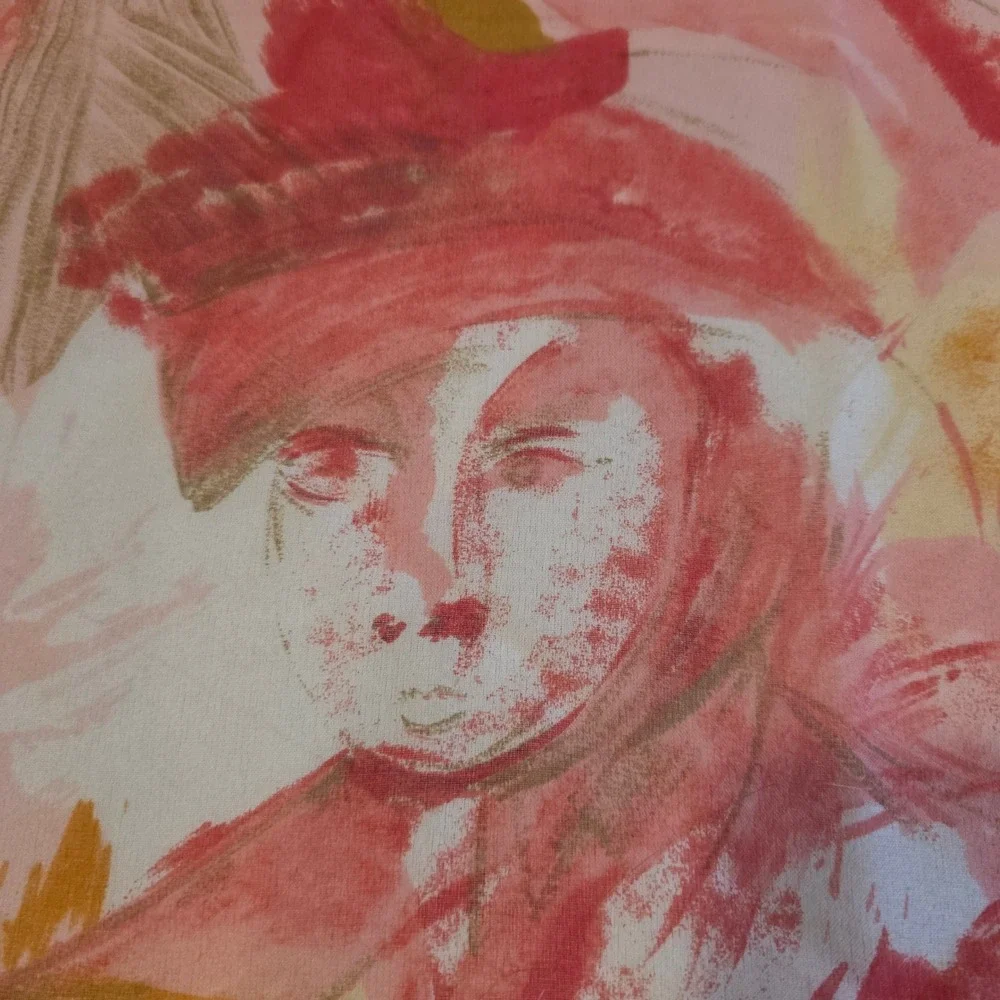 Vintage Impressionist Watercolor Portrait Square Scarf Pink Terracotta 30x30
